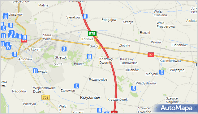 mapa Kaszewy Dworne, Kaszewy Dworne na mapie Targeo