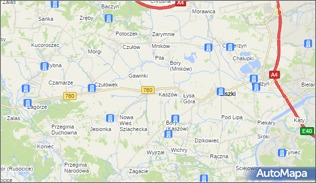 mapa Kaszów gmina Liszki, Kaszów gmina Liszki na mapie Targeo