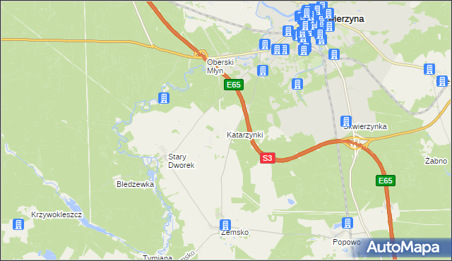 mapa Katarzynki gmina Bledzew, Katarzynki gmina Bledzew na mapie Targeo