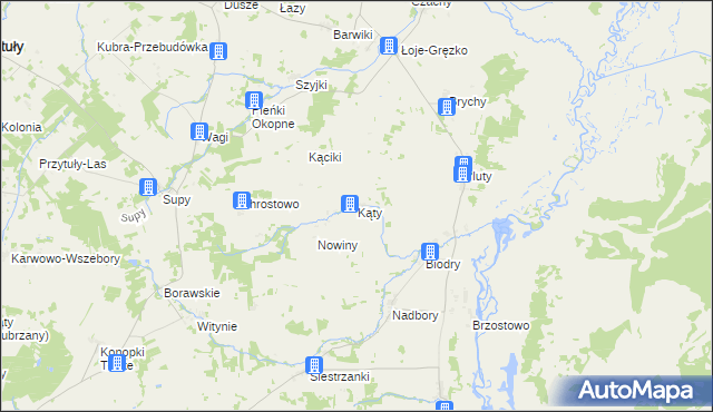 mapa Kąty gmina Jedwabne, Kąty gmina Jedwabne na mapie Targeo