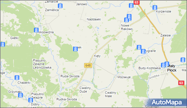 mapa Kąty gmina Mały Płock, Kąty gmina Mały Płock na mapie Targeo