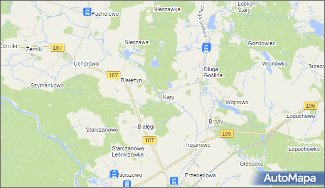 mapa Kąty gmina Murowana Goślina, Kąty gmina Murowana Goślina na mapie Targeo