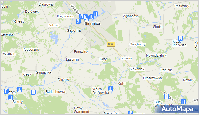mapa Kąty gmina Siennica, Kąty gmina Siennica na mapie Targeo