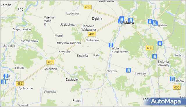 mapa Kąty gmina Widawa, Kąty gmina Widawa na mapie Targeo