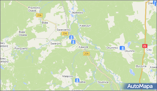 mapa Kawcze gmina Miastko, Kawcze gmina Miastko na mapie Targeo