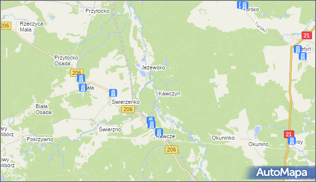 mapa Kawczyn gmina Miastko, Kawczyn gmina Miastko na mapie Targeo