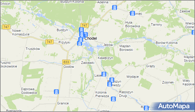 mapa Kawęczyn gmina Chodel, Kawęczyn gmina Chodel na mapie Targeo