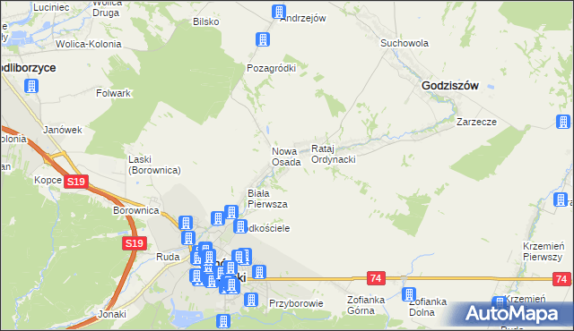 mapa Kawęczyn gmina Godziszów, Kawęczyn gmina Godziszów na mapie Targeo