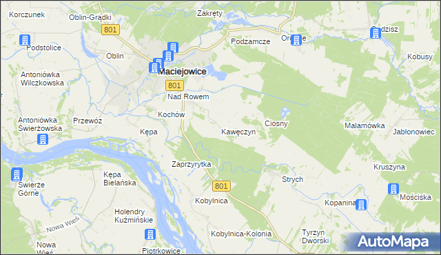 mapa Kawęczyn gmina Maciejowice, Kawęczyn gmina Maciejowice na mapie Targeo