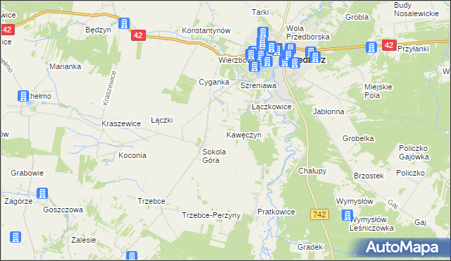 mapa Kawęczyn gmina Masłowice, Kawęczyn gmina Masłowice na mapie Targeo