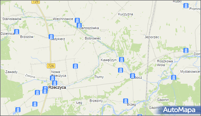 mapa Kawęczyn gmina Rzeczyca, Kawęczyn gmina Rzeczyca na mapie Targeo