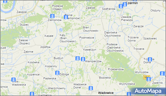 mapa Kawęczyn gmina Wadowice Górne, Kawęczyn gmina Wadowice Górne na mapie Targeo