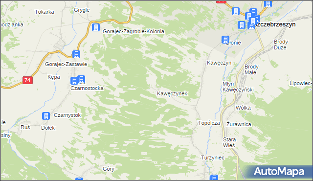 mapa Kawęczynek gmina Szczebrzeszyn, Kawęczynek gmina Szczebrzeszyn na mapie Targeo