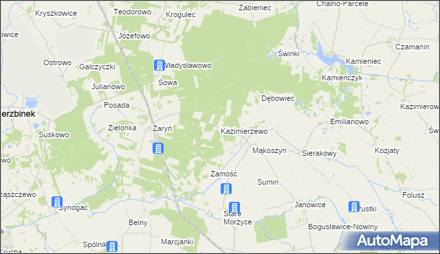 mapa Kazimierzewo gmina Wierzbinek, Kazimierzewo gmina Wierzbinek na mapie Targeo