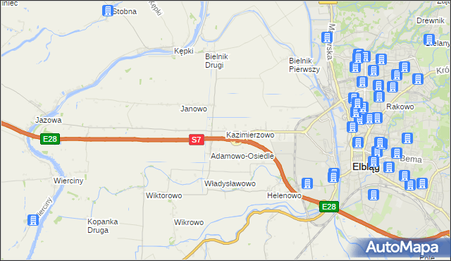mapa Kazimierzowo gmina Elbląg, Kazimierzowo gmina Elbląg na mapie Targeo