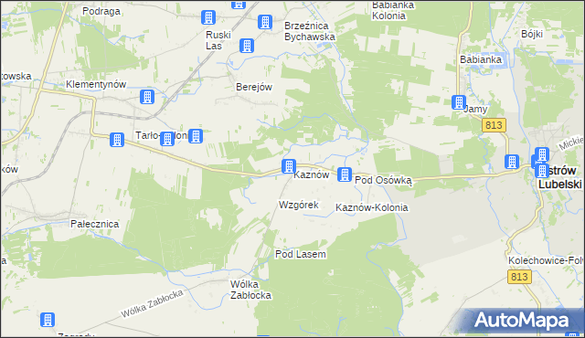 mapa Kaznów gmina Ostrów Lubelski, Kaznów gmina Ostrów Lubelski na mapie Targeo