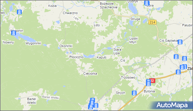 mapa Kazub gmina Kaliska, Kazub gmina Kaliska na mapie Targeo