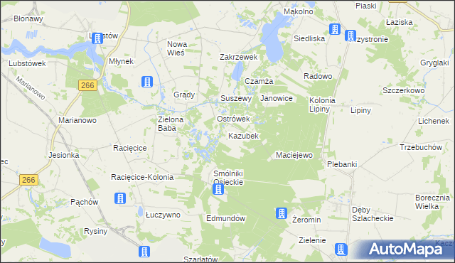 mapa Kazubek gmina Sompolno, Kazubek gmina Sompolno na mapie Targeo