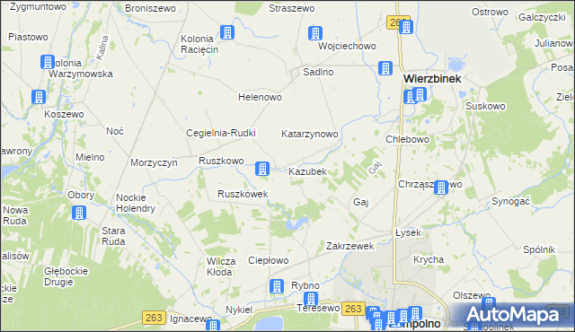 mapa Kazubek gmina Wierzbinek, Kazubek gmina Wierzbinek na mapie Targeo