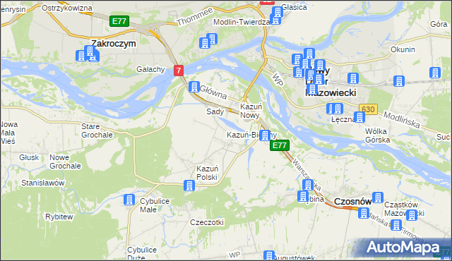 mapa Kazuń-Bielany, Kazuń-Bielany na mapie Targeo