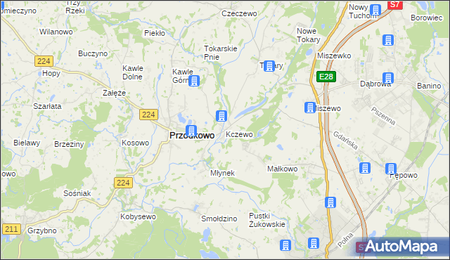 mapa Kczewo gmina Przodkowo, Kczewo gmina Przodkowo na mapie Targeo