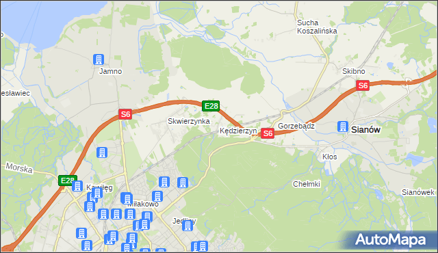 mapa Kędzierzyn gmina Sianów, Kędzierzyn gmina Sianów na mapie Targeo