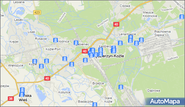 mapa Kędzierzyna-Koźle, Kędzierzyn-Koźle na mapie Targeo