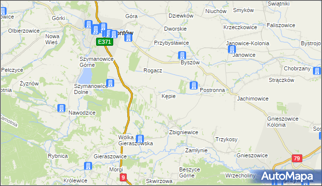 mapa Kępie gmina Klimontów, Kępie gmina Klimontów na mapie Targeo