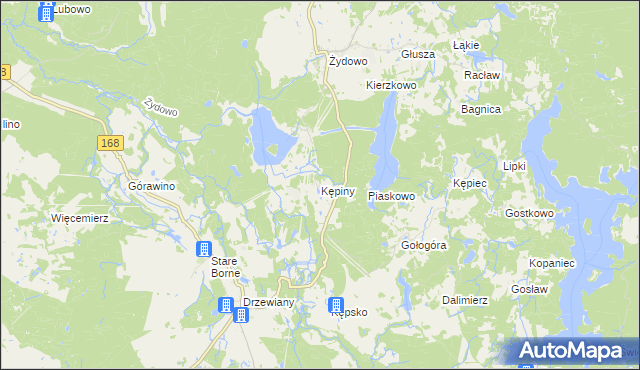 mapa Kępiny gmina Polanów, Kępiny gmina Polanów na mapie Targeo