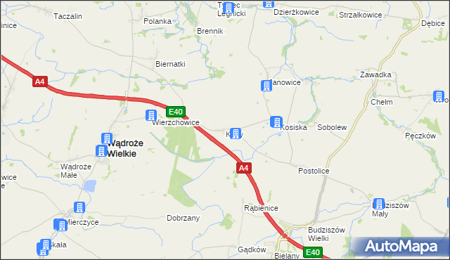 mapa Kępy gmina Wądroże Wielkie, Kępy gmina Wądroże Wielkie na mapie Targeo