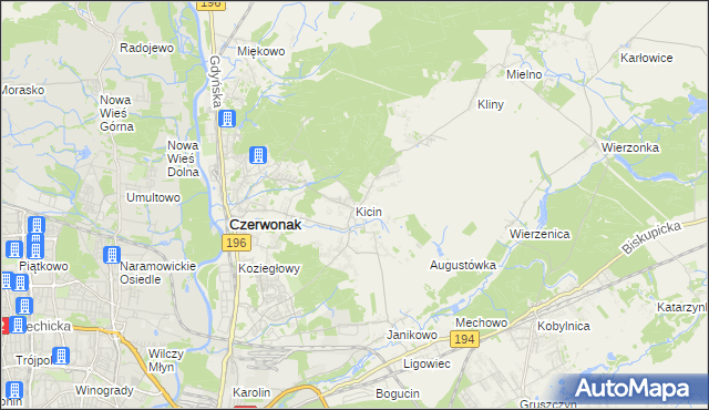 mapa Kicin gmina Czerwonak, Kicin gmina Czerwonak na mapie Targeo