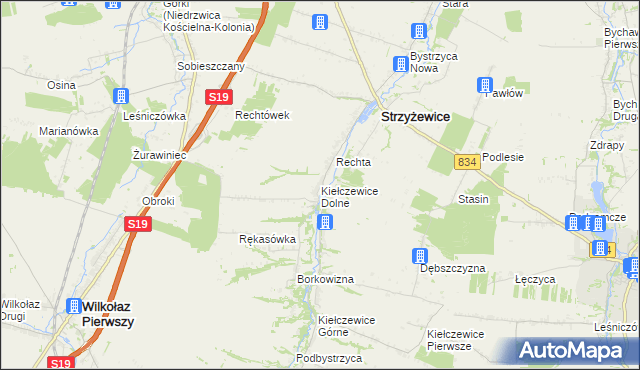 mapa Kiełczewice Dolne, Kiełczewice Dolne na mapie Targeo