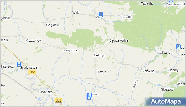 mapa Kiełczyn gmina Dzierżoniów, Kiełczyn gmina Dzierżoniów na mapie Targeo