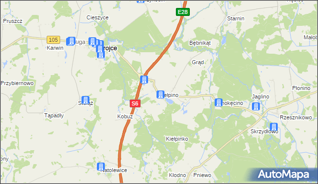 mapa Kiełpino gmina Brojce, Kiełpino gmina Brojce na mapie Targeo