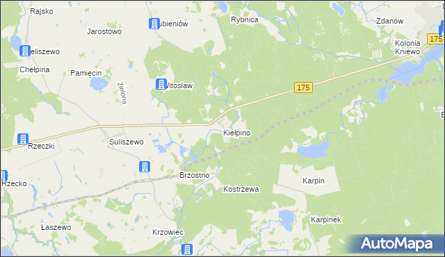 mapa Kiełpino gmina Drawno, Kiełpino gmina Drawno na mapie Targeo