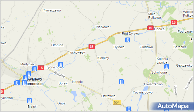 mapa Kiełpiny gmina Kowalewo Pomorskie, Kiełpiny gmina Kowalewo Pomorskie na mapie Targeo