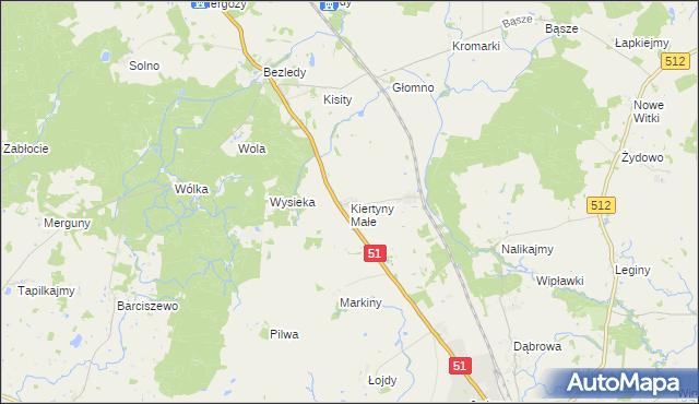 mapa Kiertyny Małe, Kiertyny Małe na mapie Targeo