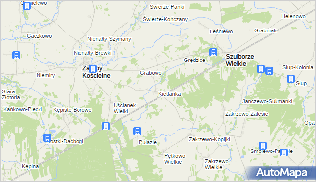 mapa Kietlanka gmina Zaręby Kościelne, Kietlanka gmina Zaręby Kościelne na mapie Targeo