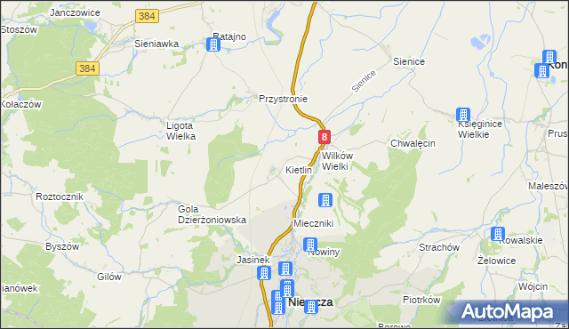 mapa Kietlin gmina Niemcza, Kietlin gmina Niemcza na mapie Targeo