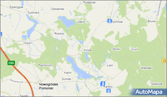 mapa Kinice gmina Nowogródek Pomorski, Kinice gmina Nowogródek Pomorski na mapie Targeo