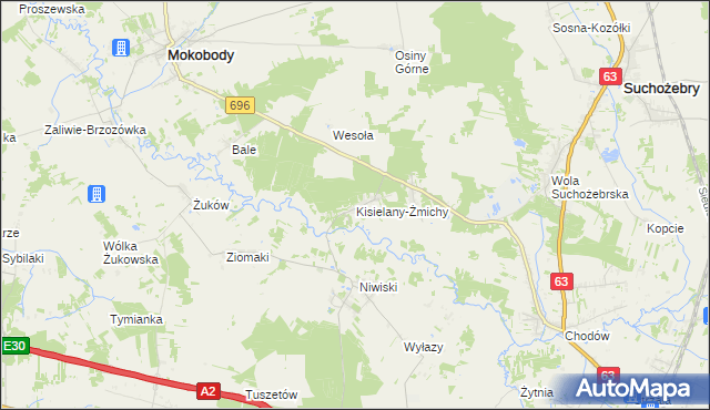 mapa Kisielany-Żmichy, Kisielany-Żmichy na mapie Targeo