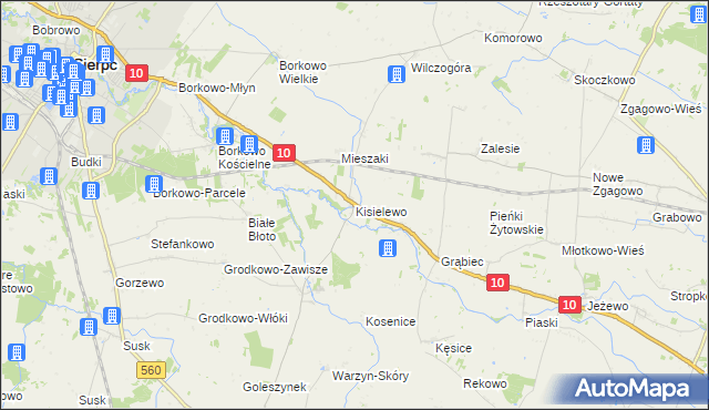 mapa Kisielewo gmina Sierpc, Kisielewo gmina Sierpc na mapie Targeo