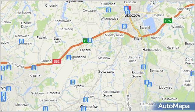 mapa Kisielów gmina Goleszów, Kisielów gmina Goleszów na mapie Targeo