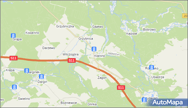 mapa Kłanino gmina Bobolice, Kłanino gmina Bobolice na mapie Targeo