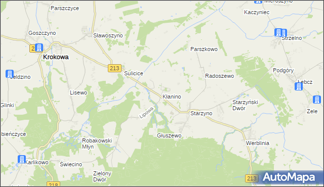 mapa Kłanino gmina Krokowa, Kłanino gmina Krokowa na mapie Targeo