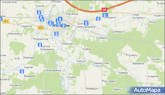 mapa Klatka gmina Wieruszów, Klatka gmina Wieruszów na mapie Targeo