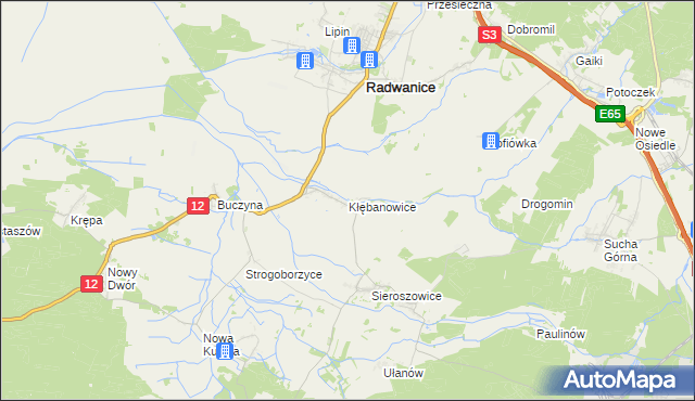 mapa Kłębanowice gmina Radwanice, Kłębanowice gmina Radwanice na mapie Targeo