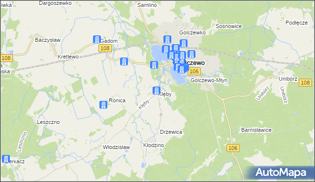 mapa Kłęby gmina Golczewo, Kłęby gmina Golczewo na mapie Targeo