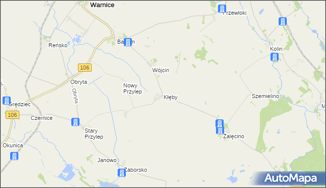 mapa Kłęby gmina Warnice, Kłęby gmina Warnice na mapie Targeo