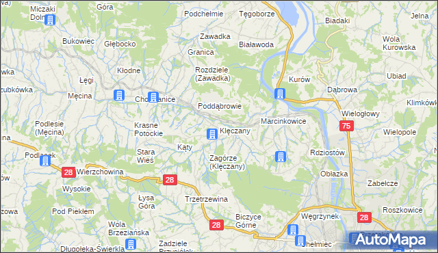 mapa Klęczany gmina Chełmiec, Klęczany gmina Chełmiec na mapie Targeo